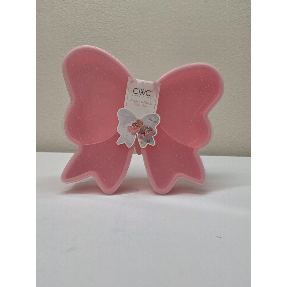 CWC Pink Bow Shaped Snack Box Small Food Container with Snap Lid Portable